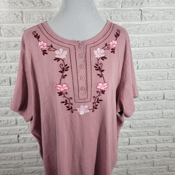 Woman Within Women Top 2X Plus Short Sleeve Pink Embroidered Eyelet Comfy PIN31E - Picture 3 of 9